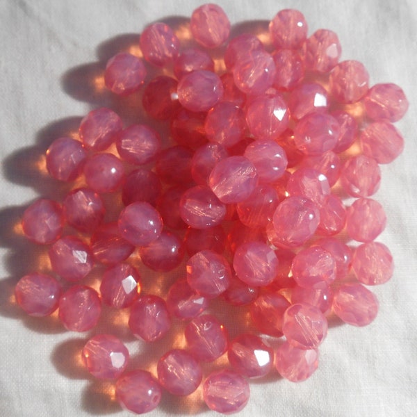 25 8mm Czech Rose Opal, Milky Pink round faceted firepolished glass beads C00125
