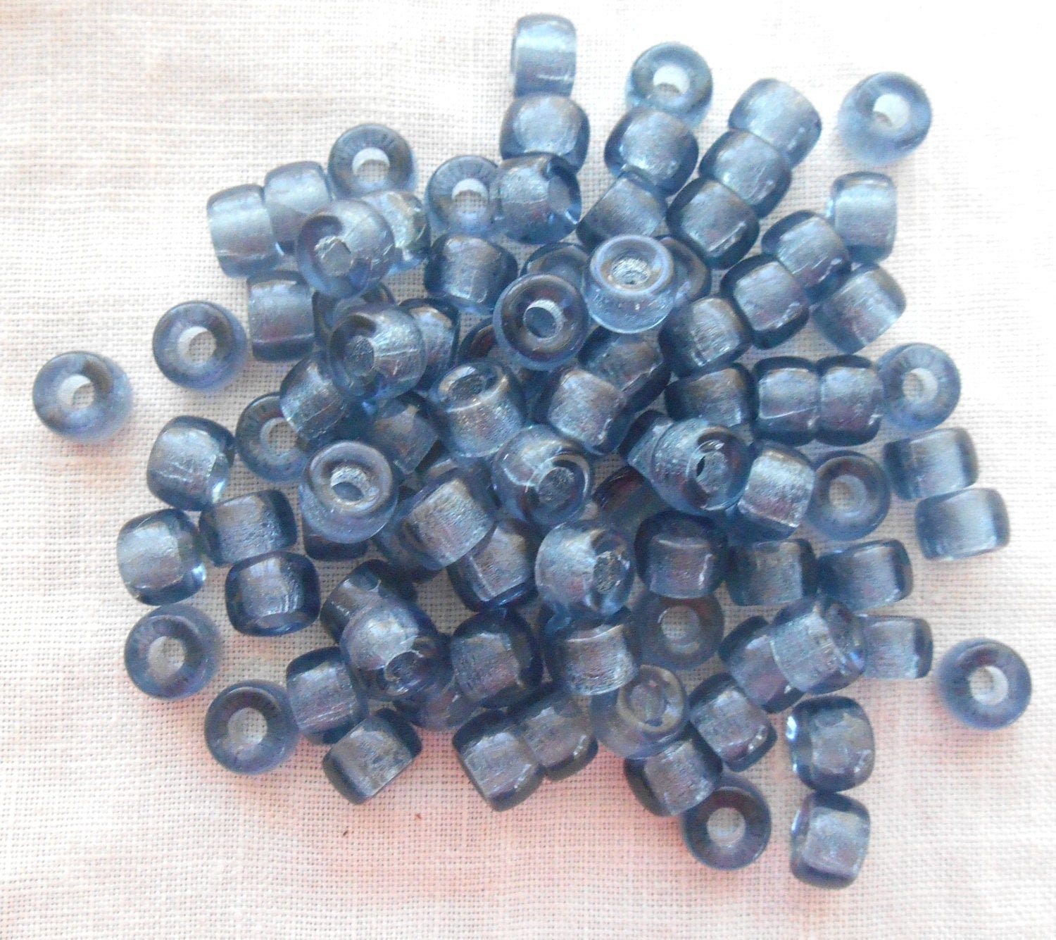 Fifty 6mm Czech Blue Iris iridescent glass pony roller beads, large hole  crow beads, C7450
