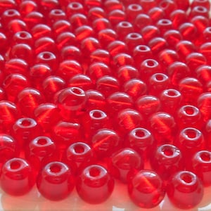 25 8mm Czech glass big hole beads, siam ruby red smooth round druk beads with 2mm holes C0037