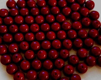 25 8mm Czech Opaque Blood Red smooth round druk beads, deep red glass beads C5625