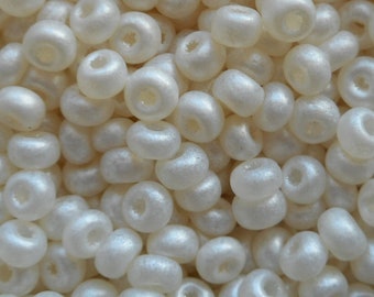 24 grams Opaque Matte White Czech 6/0 large glass seed beads, size 6 Preciosa Rocaille 4mm spacer beads, large, big hole C4724