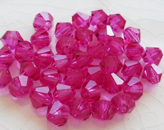 50 Fuchsia Luster Bicone Czech Glass Beads - 6mm Size For Jewelry Making