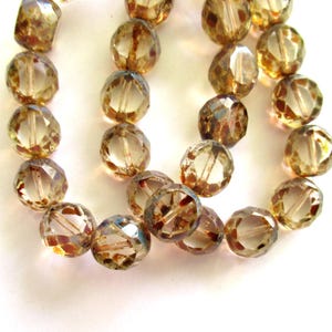 Six 12mm round faceted table cut Czech glass beads - crystal clear picasso  2 cut window beads - chunky statement beads 00131