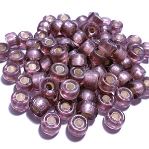Twenty-five 9mm Czech glass pony, crow, roller beads - light purple amethyst silver lined large hole beads - C0078