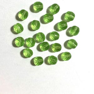 Twenty Czech glass fire polished faceted round beads - 10mm peridot green beads C0096