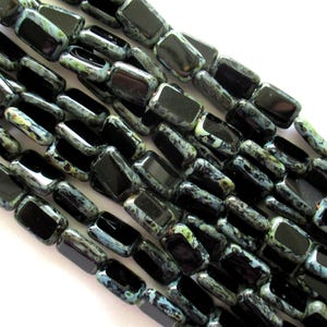 Black rectangle beads - opaque jet black Czech glass beads with a picasso finish - 12 x 8mm - rectangular beads - 24 pieces - C00101