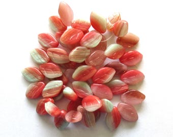 25 Czech glass leaf beads -green & orange marbled mix - 12 x 8mm - side drilled leaves - C00501