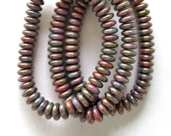 Lot of 50 6mm Czech glass rondelle spacer beads - opaque blue beads with purple luster iris finish - flat spacers or rondelles C00521