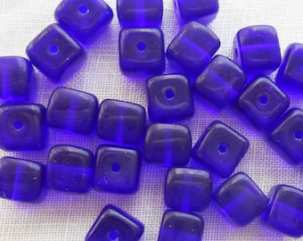 Lot of 25 Cobalt Blue Cube Beads, 5 x 7mm Czech glass beads, C1225