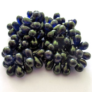 Lot of 25 Czech glass drop beads - deep sapphire blue with a bronze finish - smooth teardrop beads - 9 x 6mm  C0058