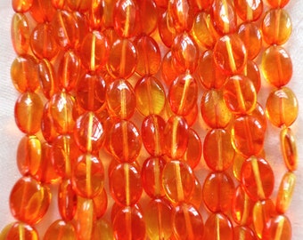 25 Fire Opal, orange & yellow flat oval Czech Glass  beads, 12mm x 9mm pressed glass beads C00801