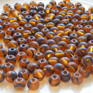 25 8mm Czech glass big hole beads, Tortoise Shell, Tortoiseshell smooth round druk beads with 2mm holes C0601