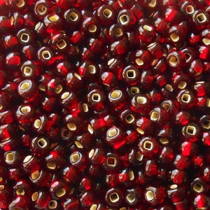 24 grams Garnet Red Silver Lined Czech 6/0 large glass seed beads, size 6 Preciosa Rocaille 4mm spacer beads, large, big hole C0047