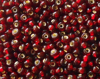 24 grams Garnet Red Silver Lined Czech 6/0 large glass seed beads, size 6 Preciosa Rocaille 4mm spacer beads, large, big hole C0047