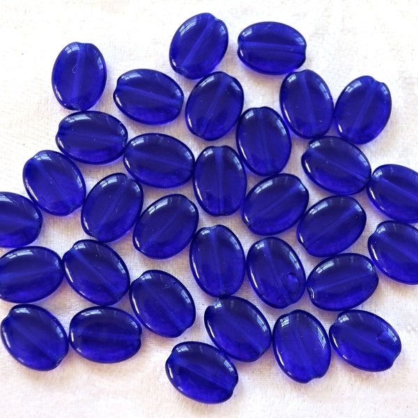 25 cobalt blue flat oval Czech Glass  beads, 12mm x 9mm pressed glass beads C0035