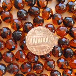25 8mm Tortoise Shell, Tortoiseshell, Amber faceted round fire polished glass beads C0039 image 3