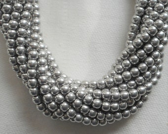 Lot of 100 4mm metallic silver Czech glass druk beads, silver smooth round druks, C2901