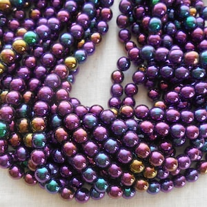 50 6mm Czech Purple Iris, round druk pressed glass beads C6850
