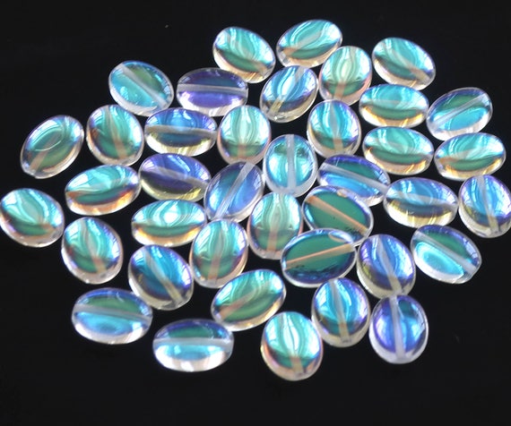 25 Crystal AB Flower Czech Glass Beads 8mm x 6mm
