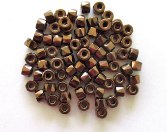 38 6mm Czech glass pony beads - bronze crow,  roller beads - large hole brown faceted fire polished beads, C00422