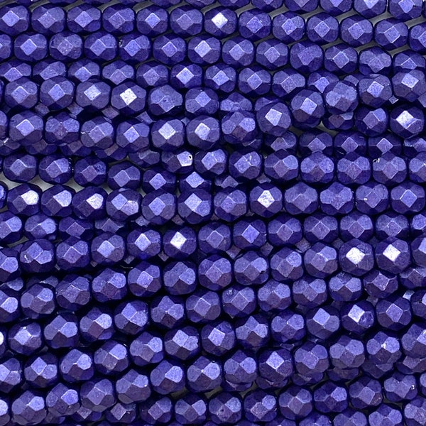 25 faceted round Czech glass beads - 6mm fire polished metallic purple or saturated ultra violet beads - C0045