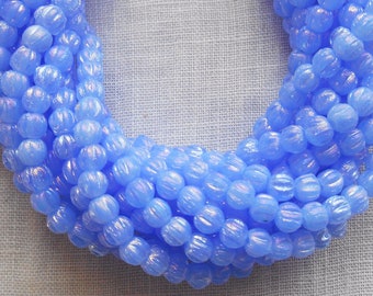 Lot of 100 3mm Luster Milky Sapphire blue Czech pressed glass melon beads C4650