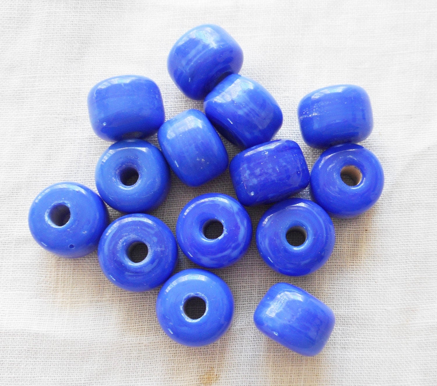 25 9mm Opaque Royal Blue glass pony roller beads, large hole, big