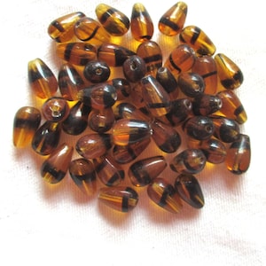 Lot of 25 tortoise shell Czech glass drop or pear beads - smooth teardrop beads - 10 x 6mm  C5301