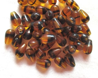 Lot of 25 tortoise shell Czech glass drop or pear beads - smooth teardrop beads - 10 x 6mm  C5301