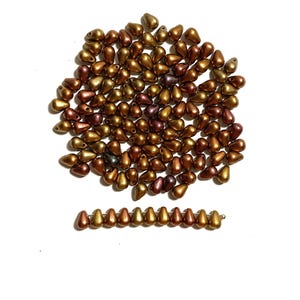 Fifty Czech glass teardrop beads - 6 x 4mm matte metallic gold iris drop or pear beads - C0043