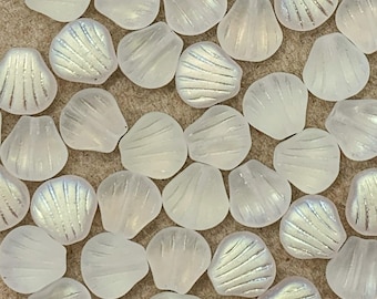 Twenty Czech glass seashell, fan or clam beads - 8mm frosted crystal AB shell beads - C0058