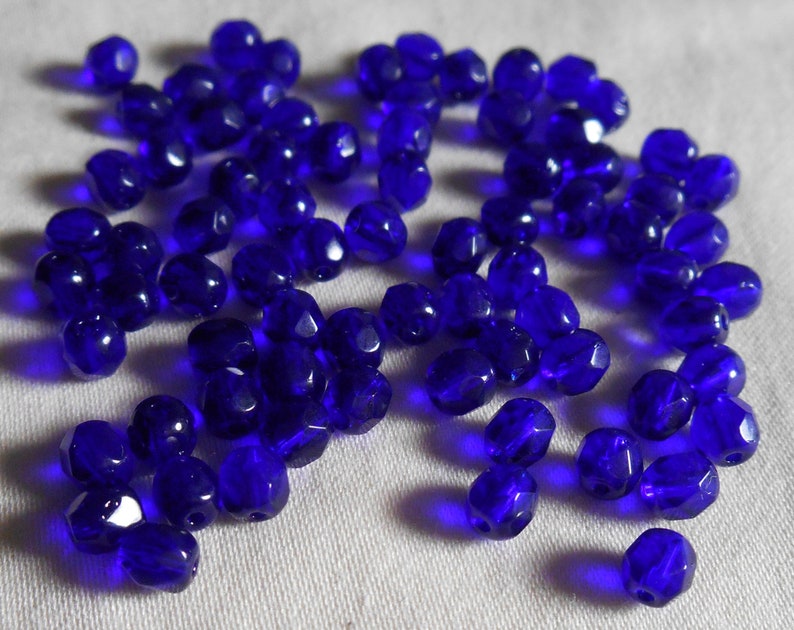 50 4mm Czech Glass Cobalt Blue Beads Firepolished Faceted Etsy