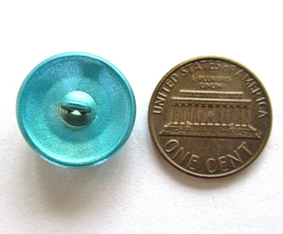 Cool Czech Glass Shank Moon Face Button 18mm Silky Aqua w/ Gold Color on Top 