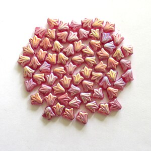 Lot of 25 8.5mm Czech glass flower beads dusty rose pink ab pressed glass lily flower beads C00921 image 1