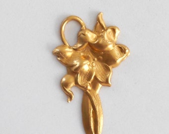 1 Raw Brass Flower Stamping, Charm, Pendant, Component, Dangle, 48 by 30mm, made in the USA C2501