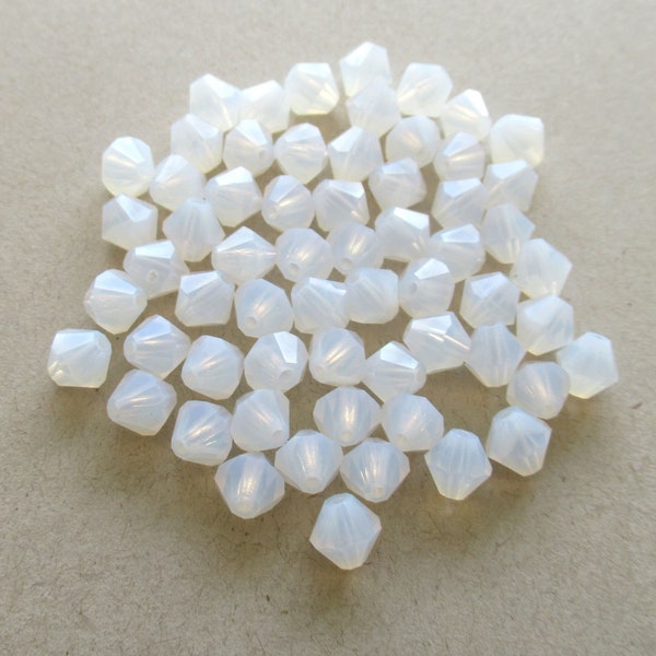 Lot of 24 6mm Czech glass Preciosa Crystal bicone beads -  translucent milky white faceted glass bicones C00761