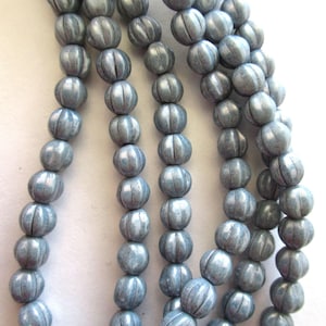 25 Czech pressed glass melon beads - 6mm opaque denim blue luster pressed glass beads - C0084