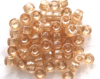 Lot of 25 9mm Crystal Champagne Czech glass pony roller beads, large hole crow beads, C7701