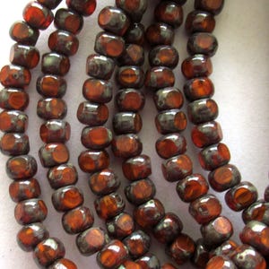 50 Czech glass 6/0 faceted seed beads - rust orange red picasso beads -  3 cut - tri-cut 4 x 3mm beads - rustic earthy beads C00611