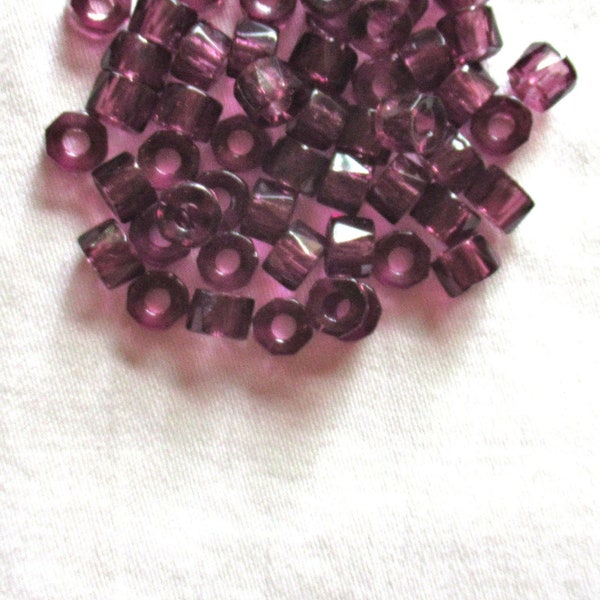 Lot of 25 9mm faceted Czech glass pony beads - amethyst crow,  roller beads - large hole purple faceted fire polished beads