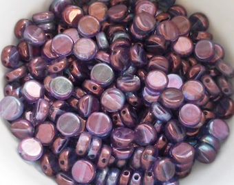 50 6mm vidrio checo plano redondo Lumi Amethyst o Purple cuentas, pequeñas monedas o cuentas de disco C9450