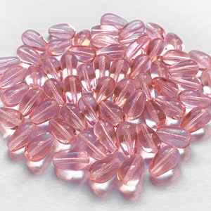 Lot of 25 10 x 6mm Czech glass rosaline pink teardrop beads - center drilled smooth drop beads C0053