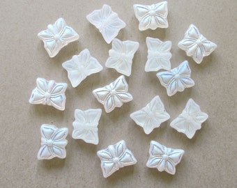 Eight Czech glass butterfly beads -  frosted or satin crystal white ab beads - 15 x 12mm pressed glass beads C0005