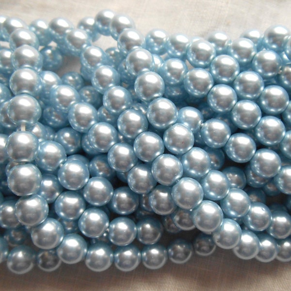 50 6mm blue glass pearl druk beads, light sapphire blue Preciosa Czech round, smooth glass pearls C0068