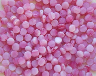 50 6mm Czech glass flat round milky rose beads, pink and white swirl little coin or disc beads C5750