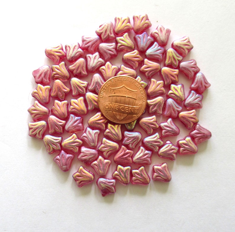 Lot of 25 8.5mm Czech glass flower beads dusty rose pink ab pressed glass lily flower beads C00921 image 4