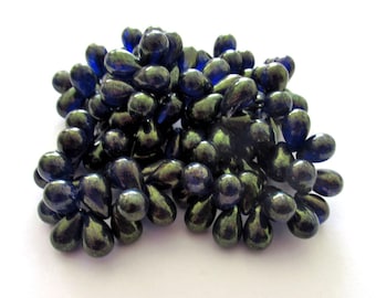 Lot of 25 Czech glass drop beads - deep sapphire blue with a bronze finish - smooth teardrop beads - 9 x 6mm  C0058