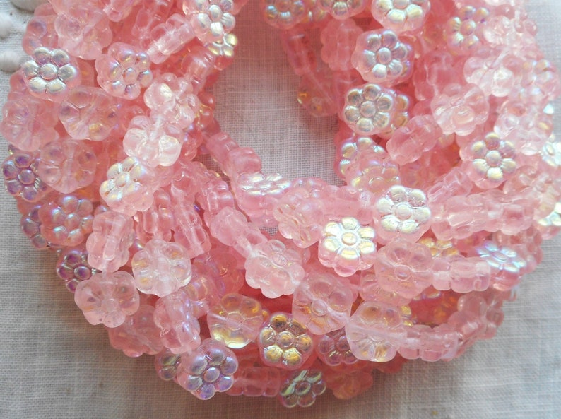 25 Crystal AB Flower Czech Glass Beads 8mm x 6mm