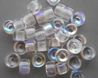 25 9mm Czech Crystal AB glass pony roller beads, large hole crow beads, C0086