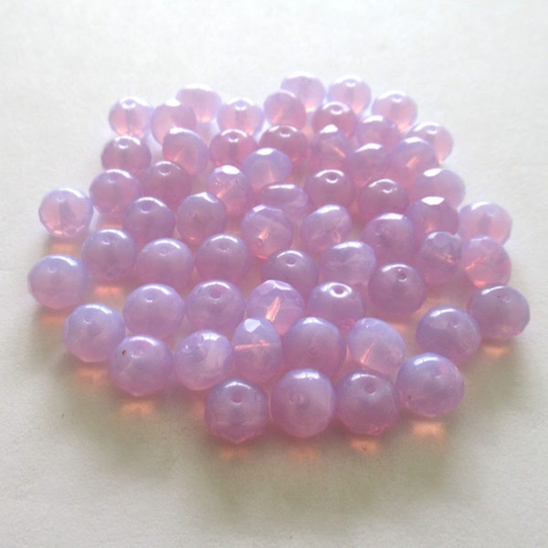 25 Czech glass puffy rondelle beads - 6 x 9mm milky lavender / alexandrite / lilac fire polished faceted beads C00731